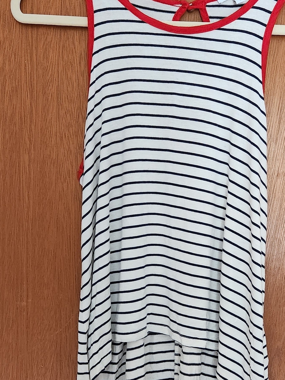 dELiA*s Cute White and Navy Striped Tank with Red Trim Size S